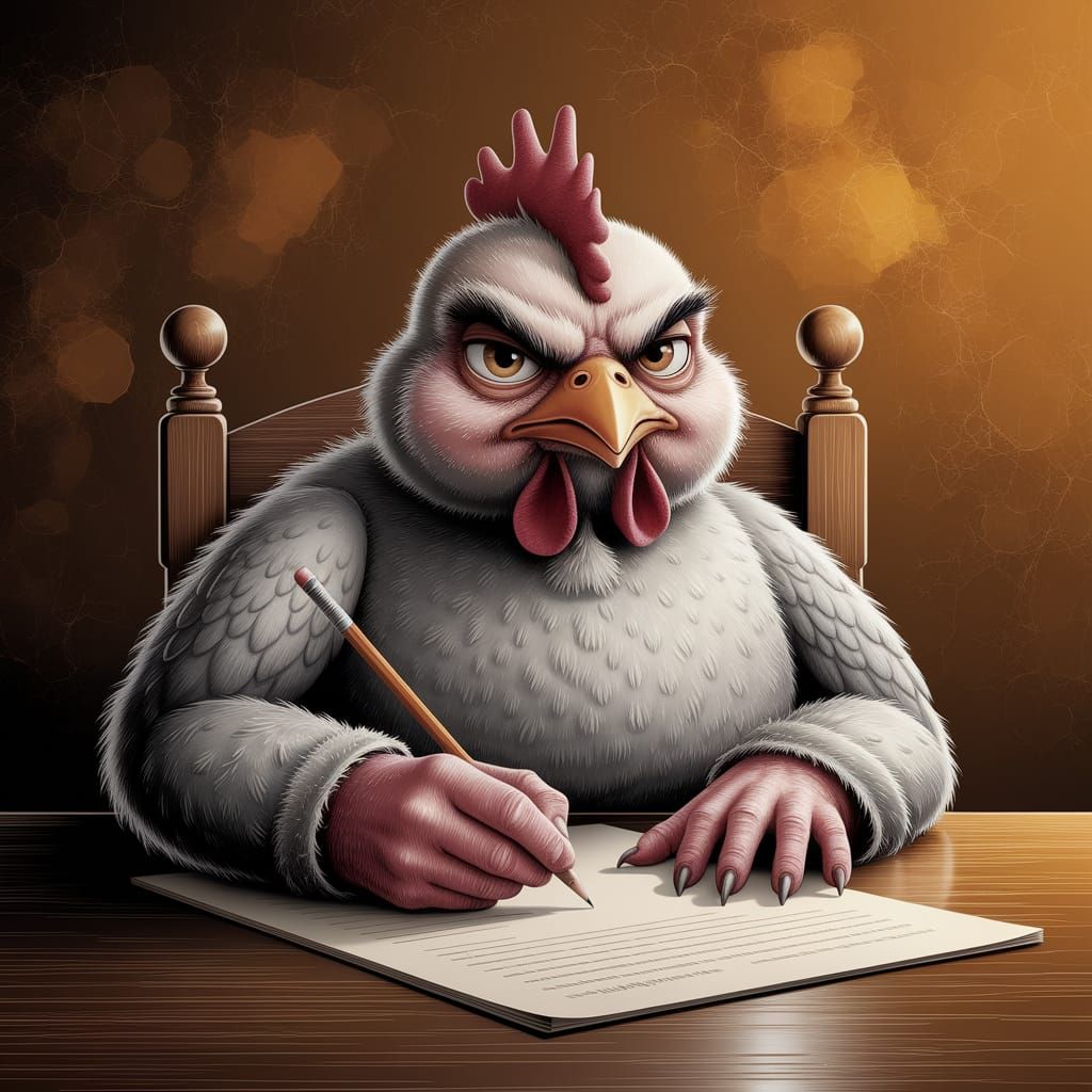 Grumpy Chicken Contemplating Life: Hyper-Realistic Oil Paint...