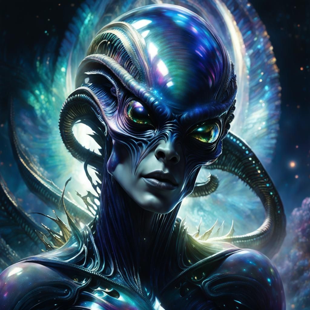 Iridescent Alien Creature with Xenomorph Features
