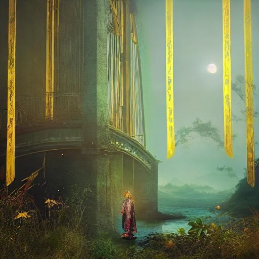 Bridge Ablaze: Golden Light in Solarpunk Style