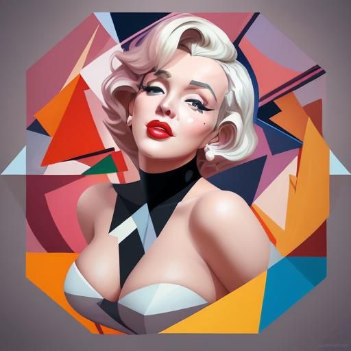 Marilyn Monroe Cubist Portrait in Art Deco Style