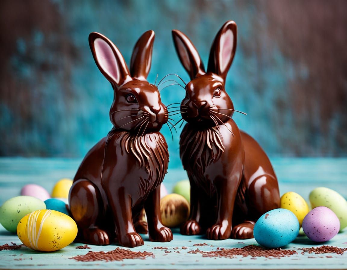 Colorful Easter Bunnies Made of Chocolate