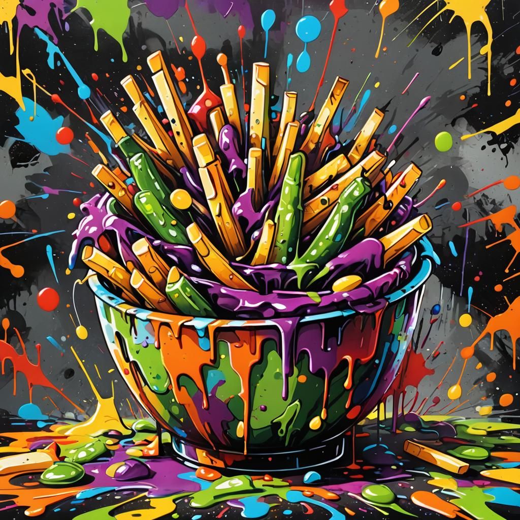 Fries in Pickle Bowl: Vibrant Graffiti Art