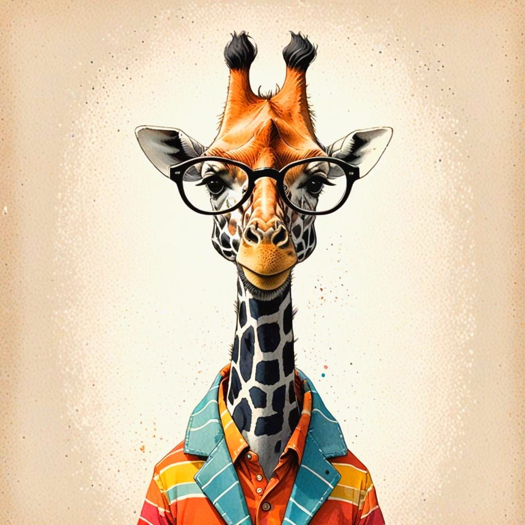 Vibrant Mini Giraffe Wears Trendy Glasses in a Whimsical Sce...
