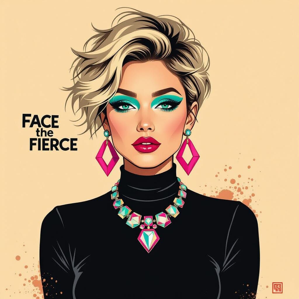 Pop Art Woman with Turquoise Face Paint