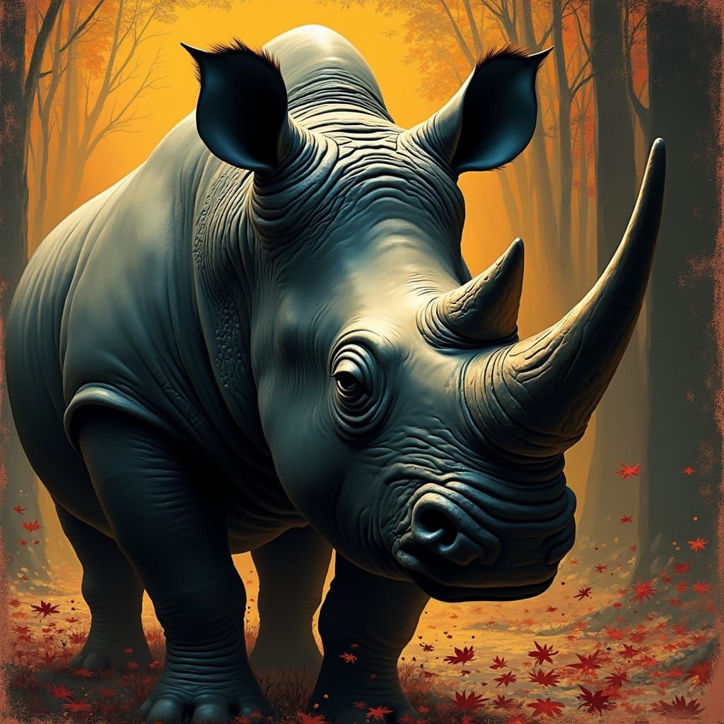 Art Deco Rhinoceros in Film Noir Expressionism