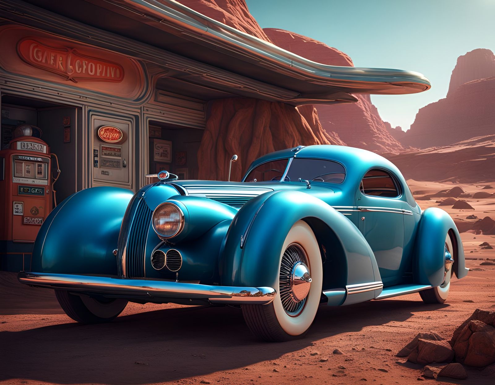 Art Deco Coupe on Mars: A Matte Painting