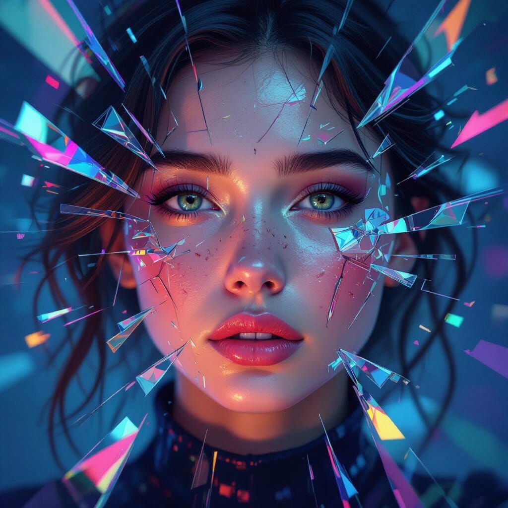 Crystalline Portrait: Shattered Emotions in Digital Art