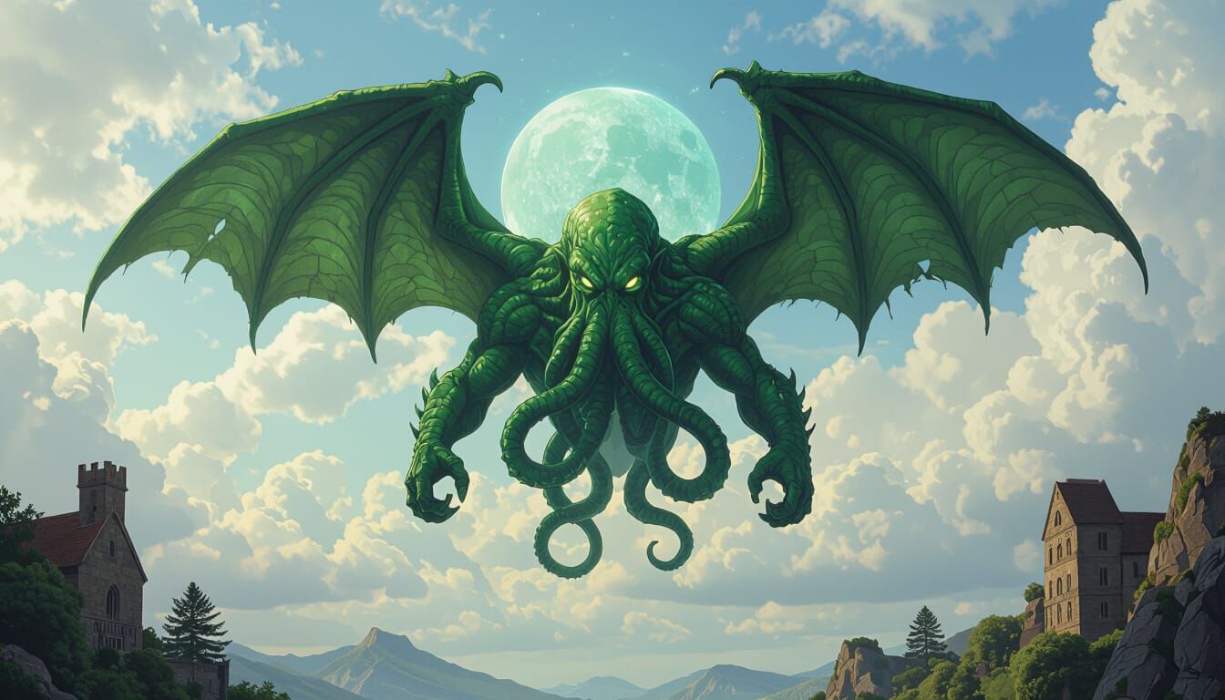 Cthulhu Dominates the Sky Over a Stark Landscape