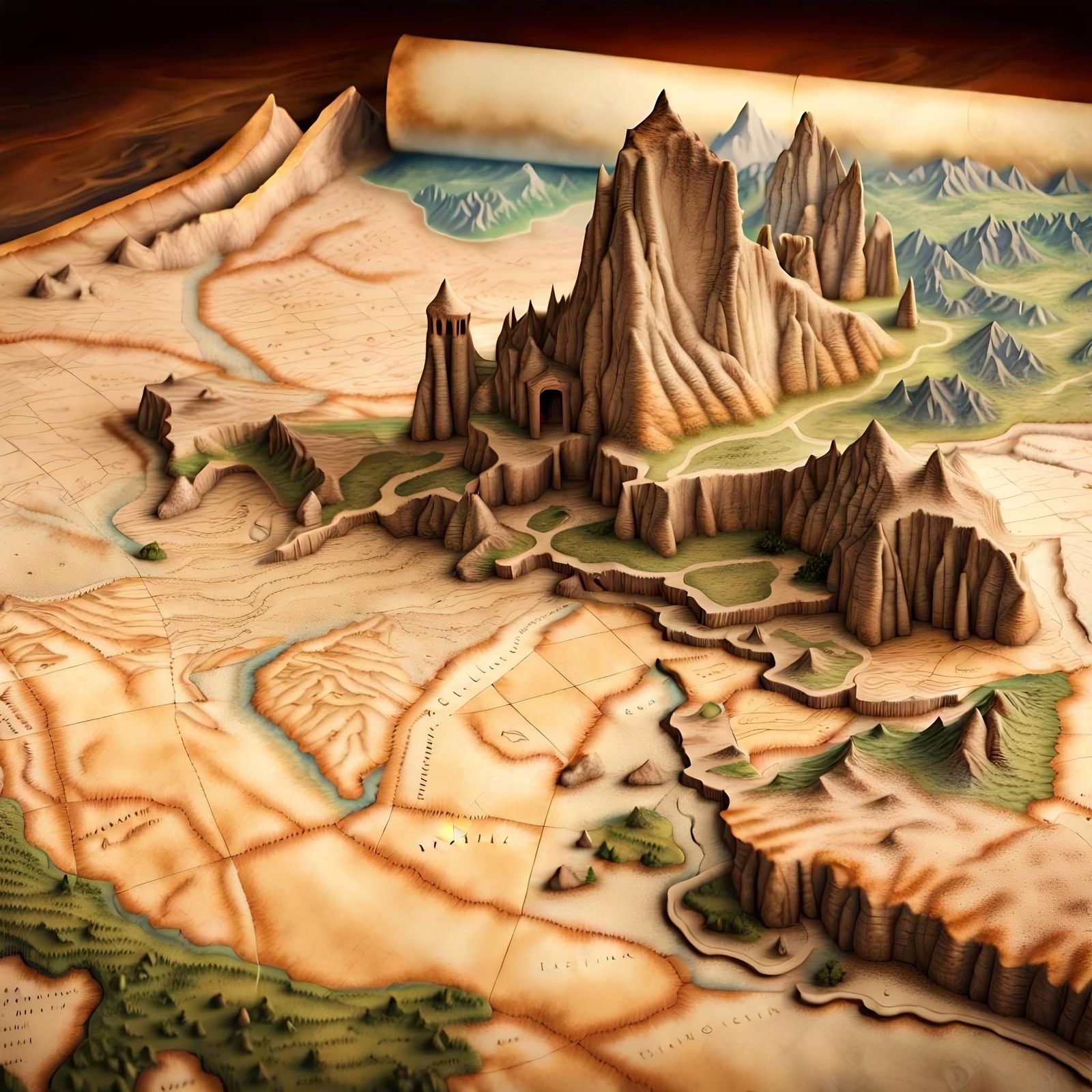 Detailed Matte Painting of Antique World Map