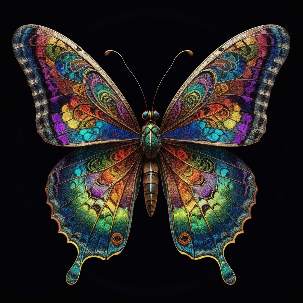 Rainbow Butterfly Portrait in Vibrant Fantasy Style