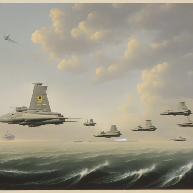 Futuristic Aircraft Carrier Fleet: Hyperrealistic Digital Pa...