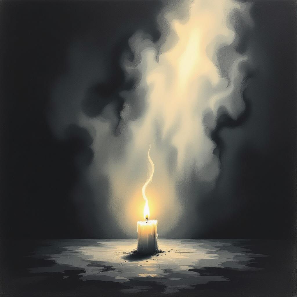 Flickering Candle Flame in Vast Darkness, Guided by Light