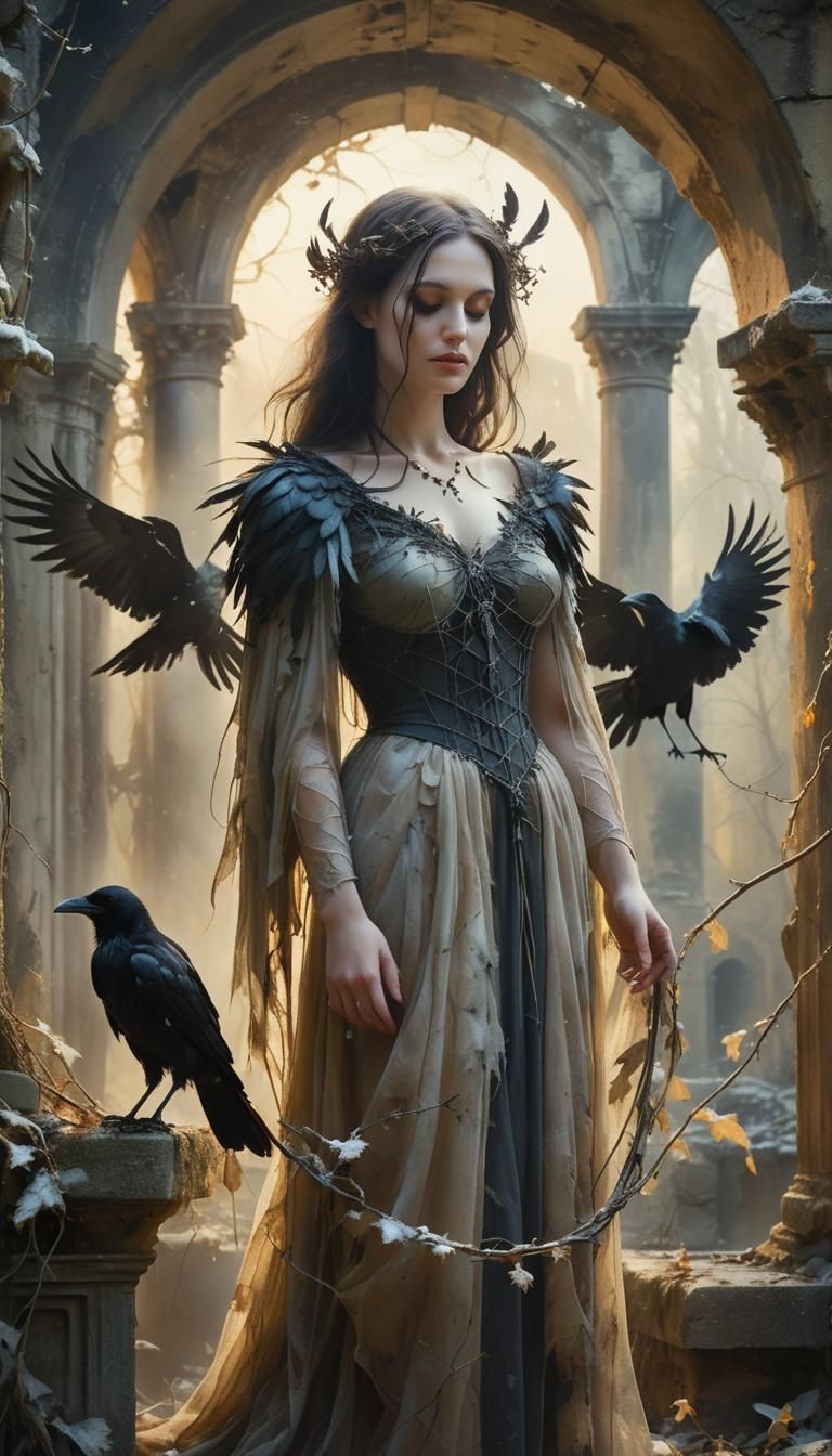 Crow Woman in Ruins: Gothic Surrealism