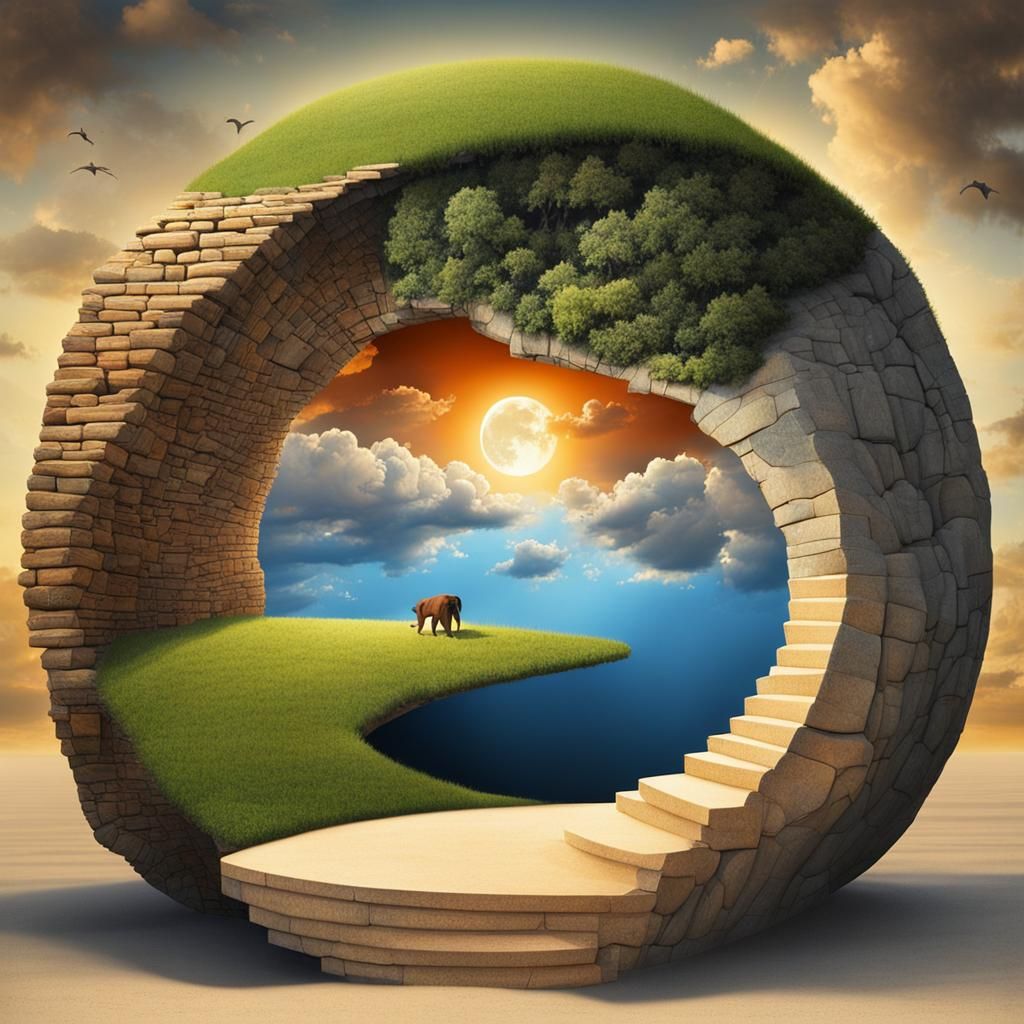 Surreal Path Between Night and Day