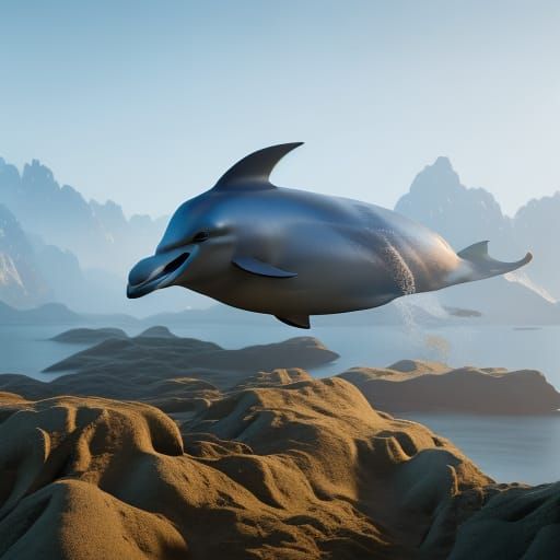 Laughing Dolphin in Detailed Matte Painting Style