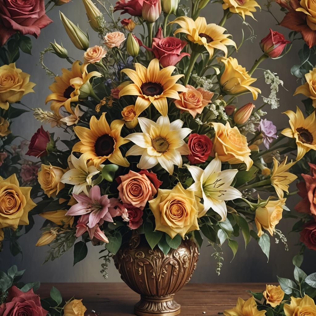 Hyper-Realistic Floral Bouquet in Francis Bacon Palette