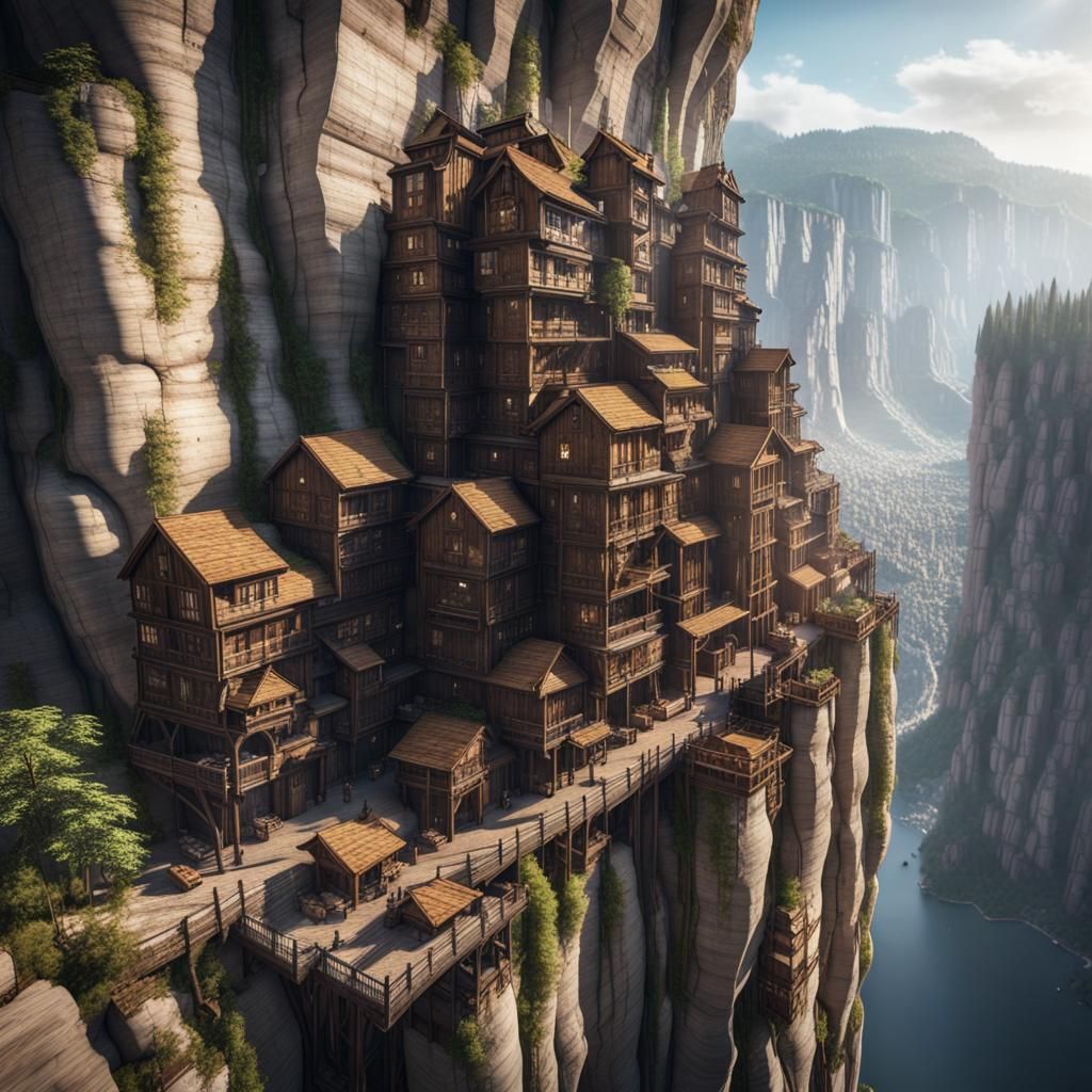 Vertical Wooden Cliff City in Unreal Engine 5
