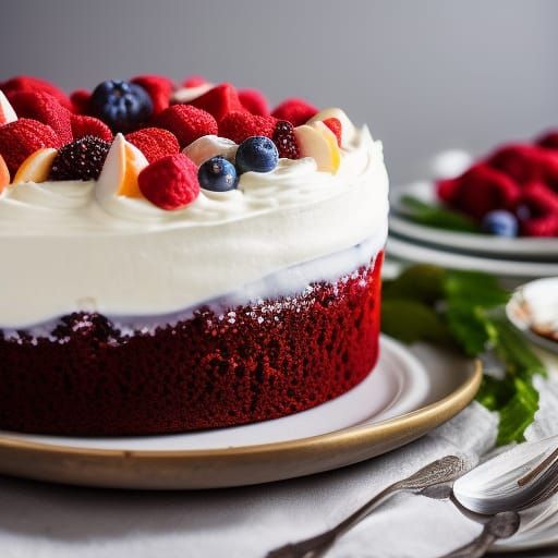 Luscious Red Velvet Cake with Berry Fruits