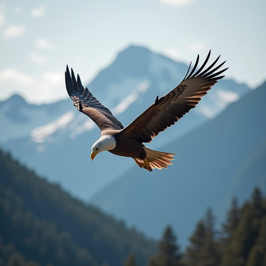 Majestic Eagle Soars Above the Mountain Landscape