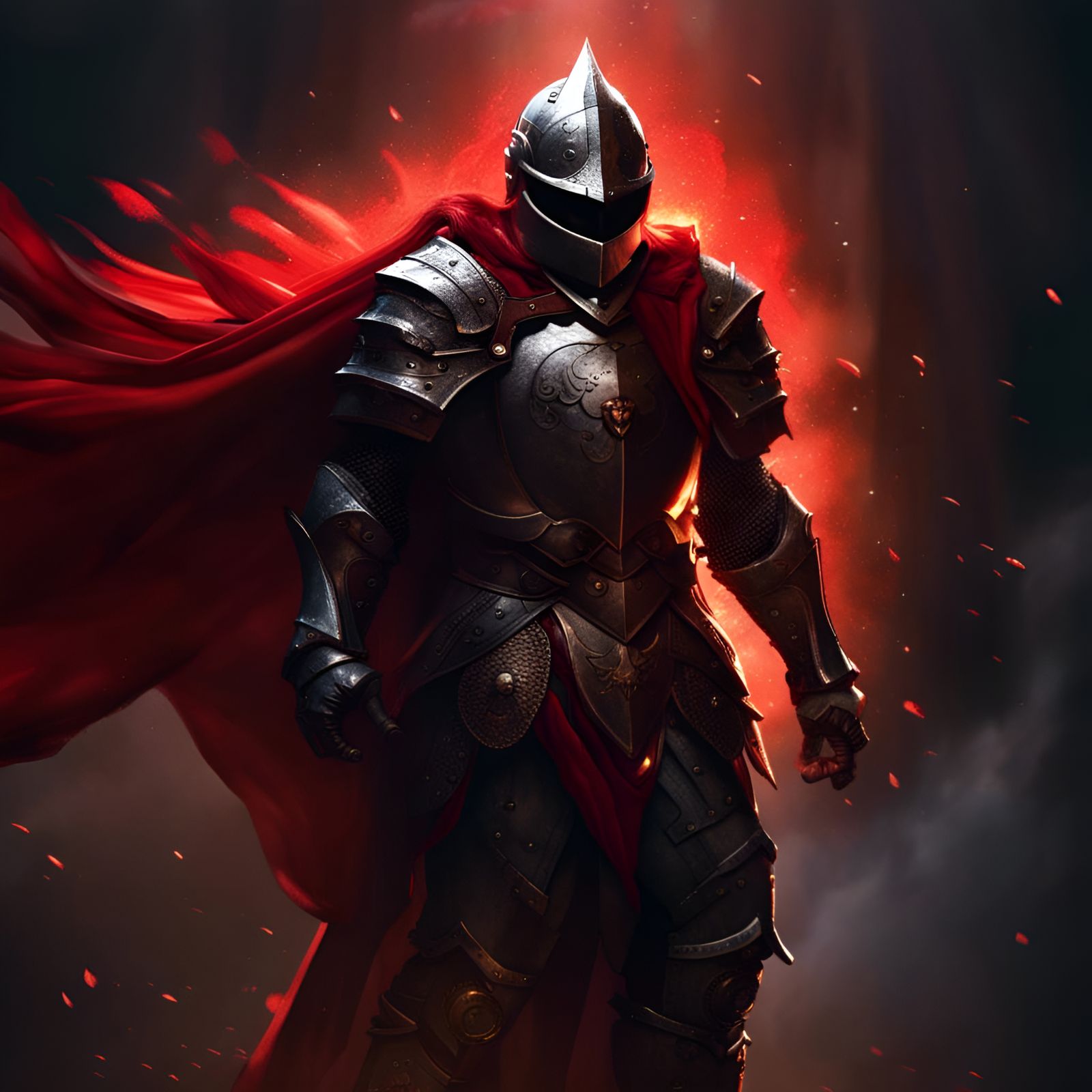 Fantasy Knight in Red Cape, Detailed Digital Art