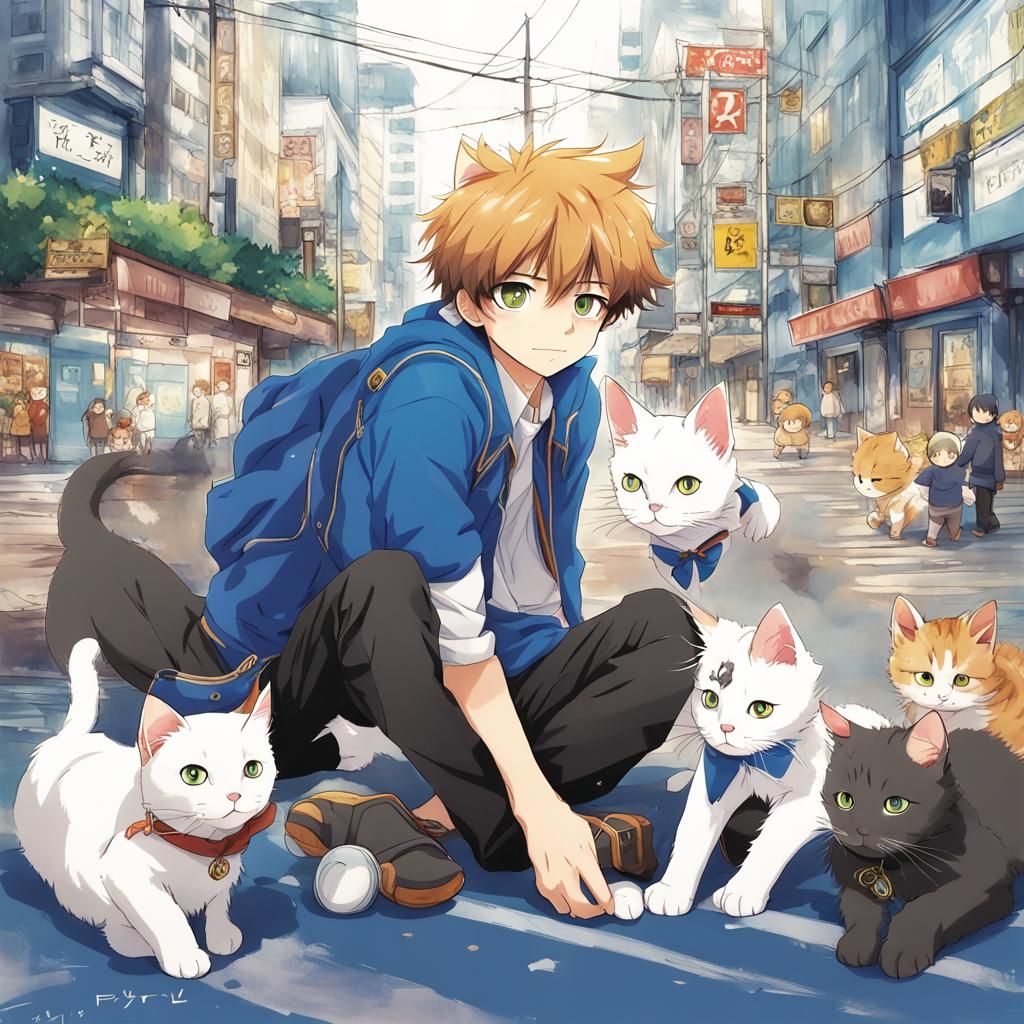Anime Style Cat Boy Illustration