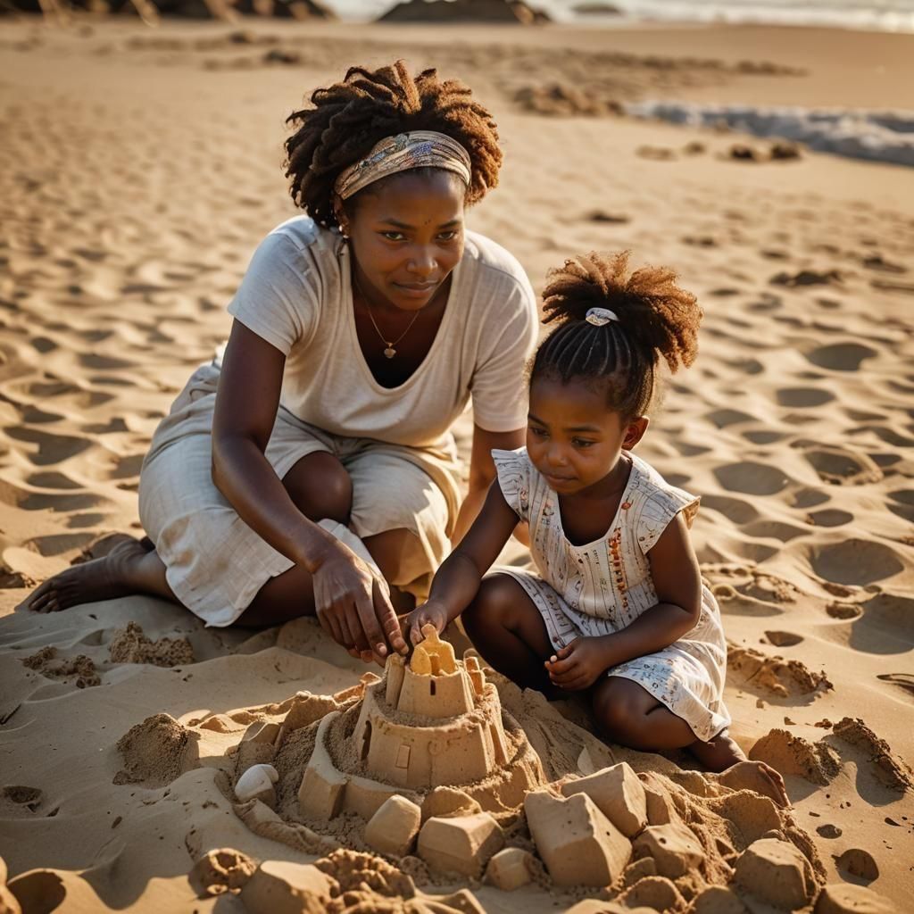 Mother and Child Sandcastle Portrait