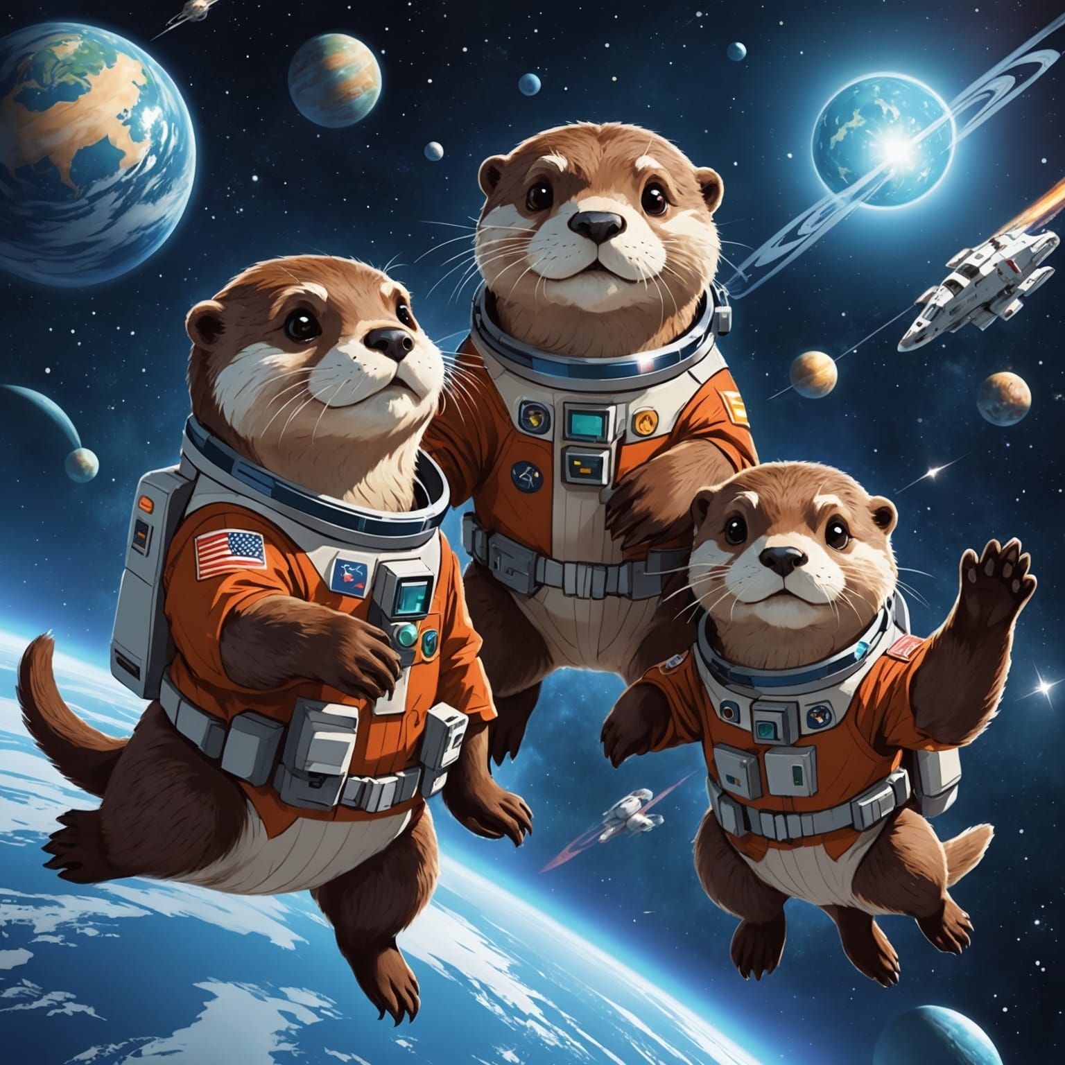 Otters Explore Space in Anime Style