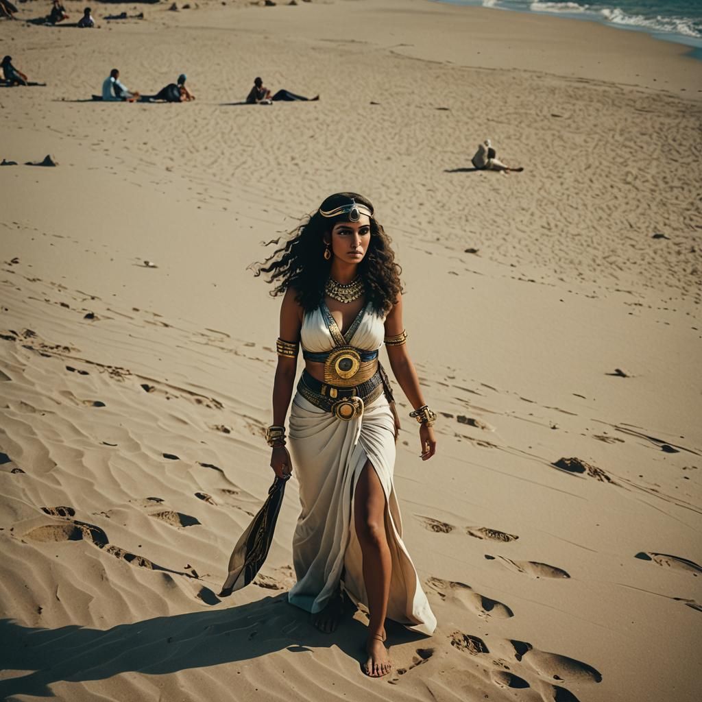 Egyptian Women on a Beach: Cinematic Film Still