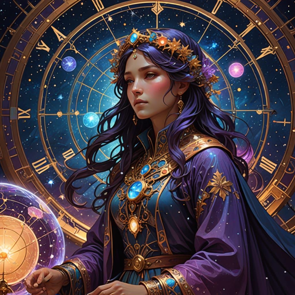 Celestial Cartographer in Art Nouveau Style