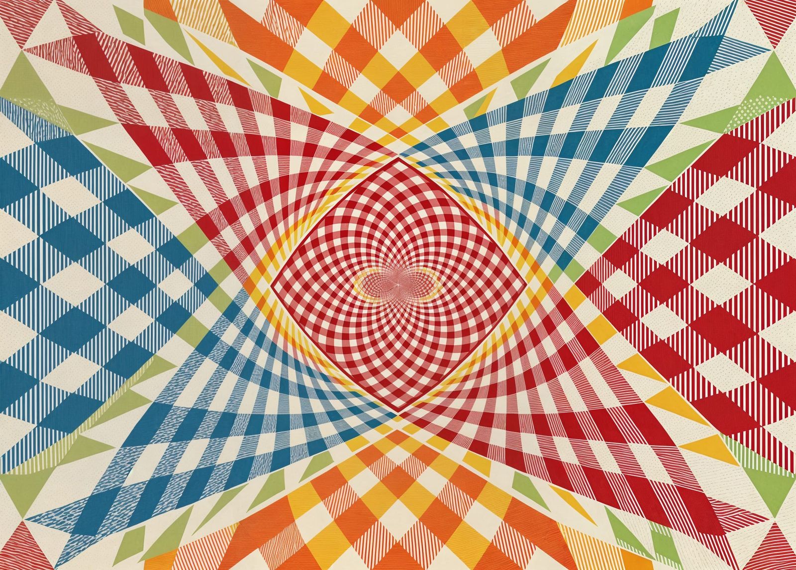 Psychedelic Gingham Pattern in Vibrant, High-Contrast Geomet...