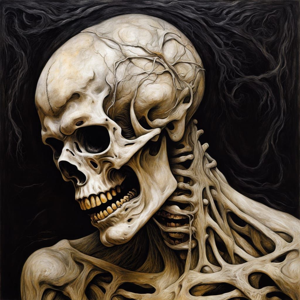 Gothic Skeleton in Impasto Oil Painting Style