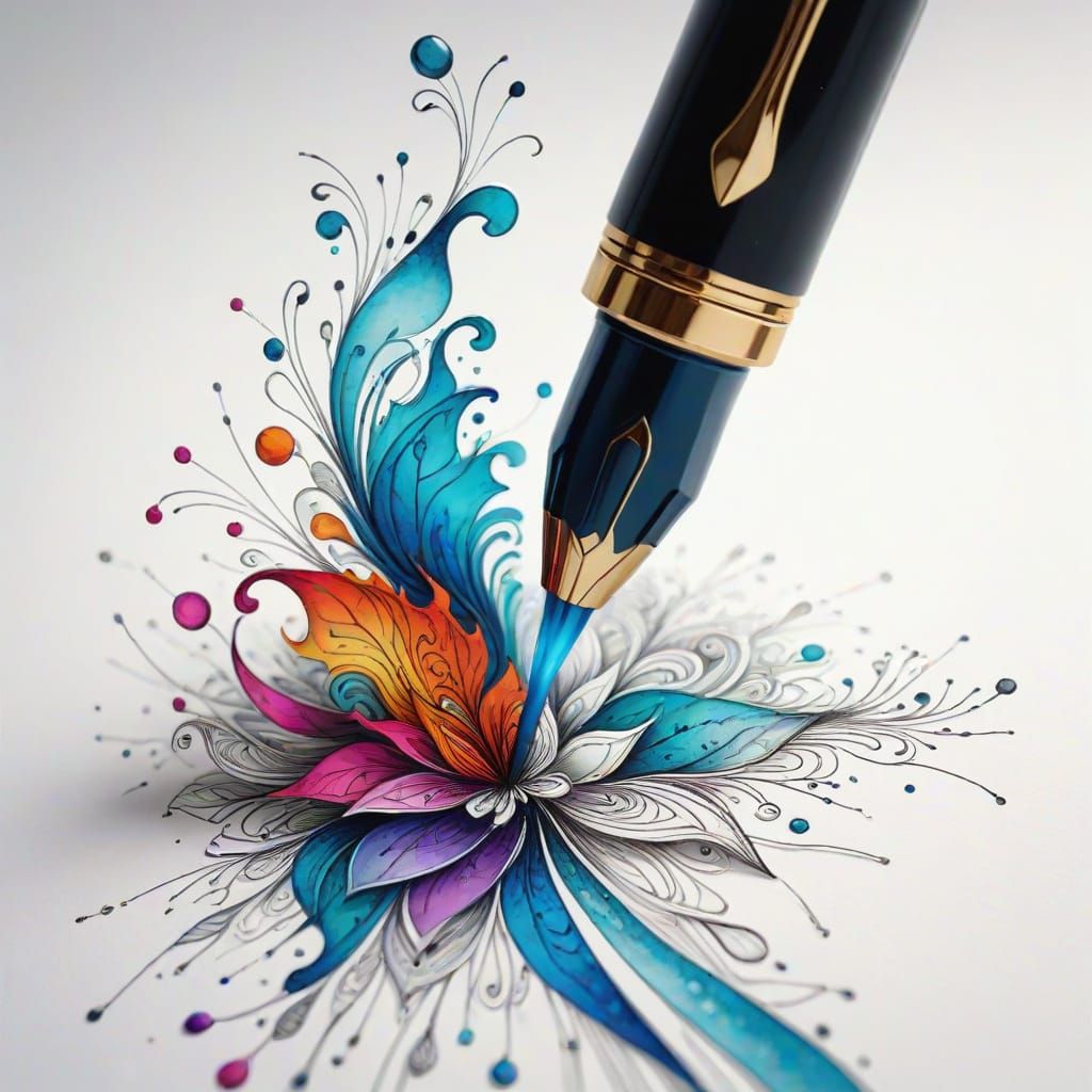 Surreal Transparent Fountain Pen with Haze and Fractals