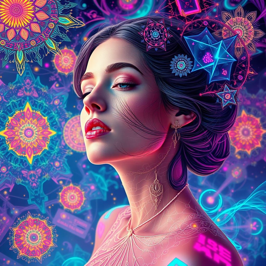 Ethereal Woman in a Psychedelic Dreamscape