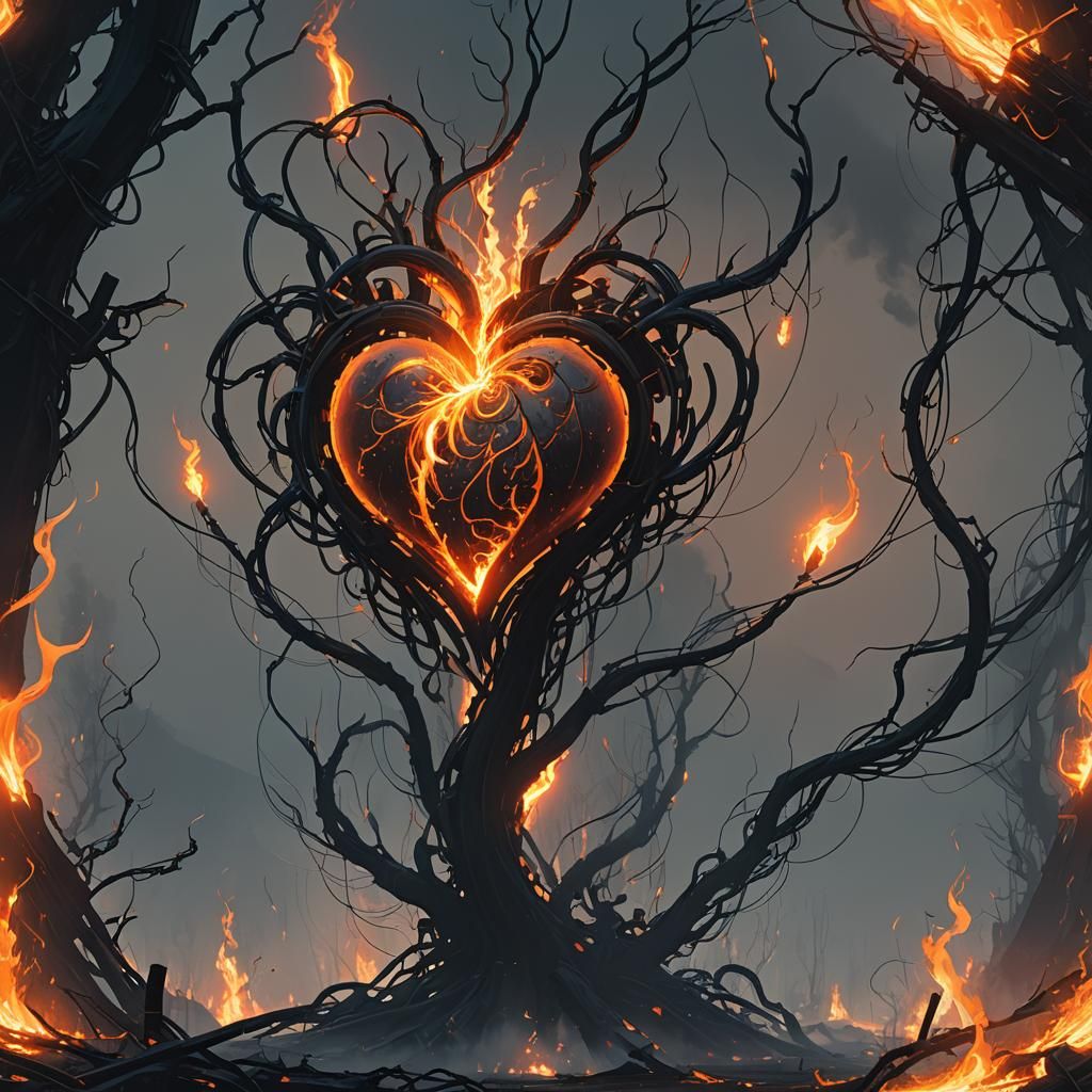 Heart Ablaze: Ethereal Flames in a Digital Painting