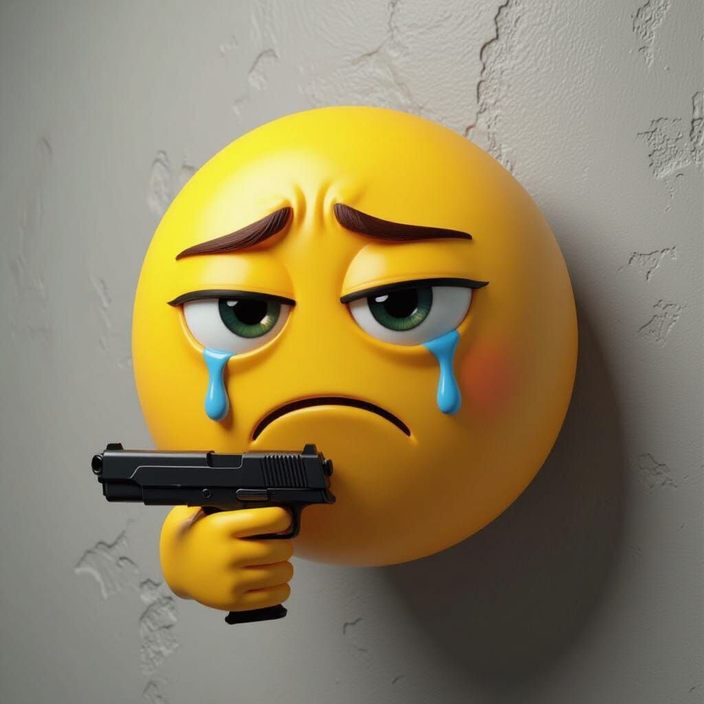 Emoji with Pistol in Dark Surrealism Style