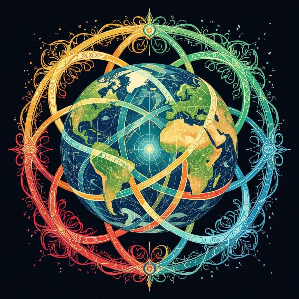 Harmonious Emblem of Earth's Spheres as Digital Art