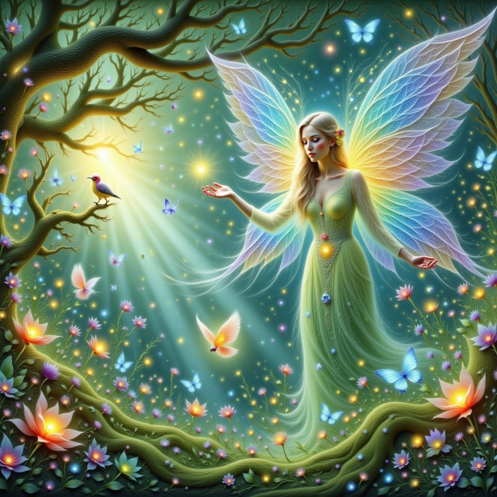 Ethereal Fairy in Bioluminescent Forest Fantasy Art