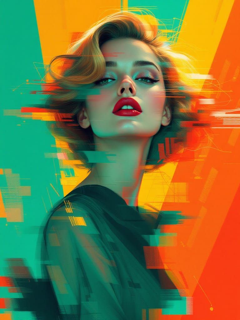 1950s Pin-Up Portrait with Sci-Fi Futurism and Impressionist...