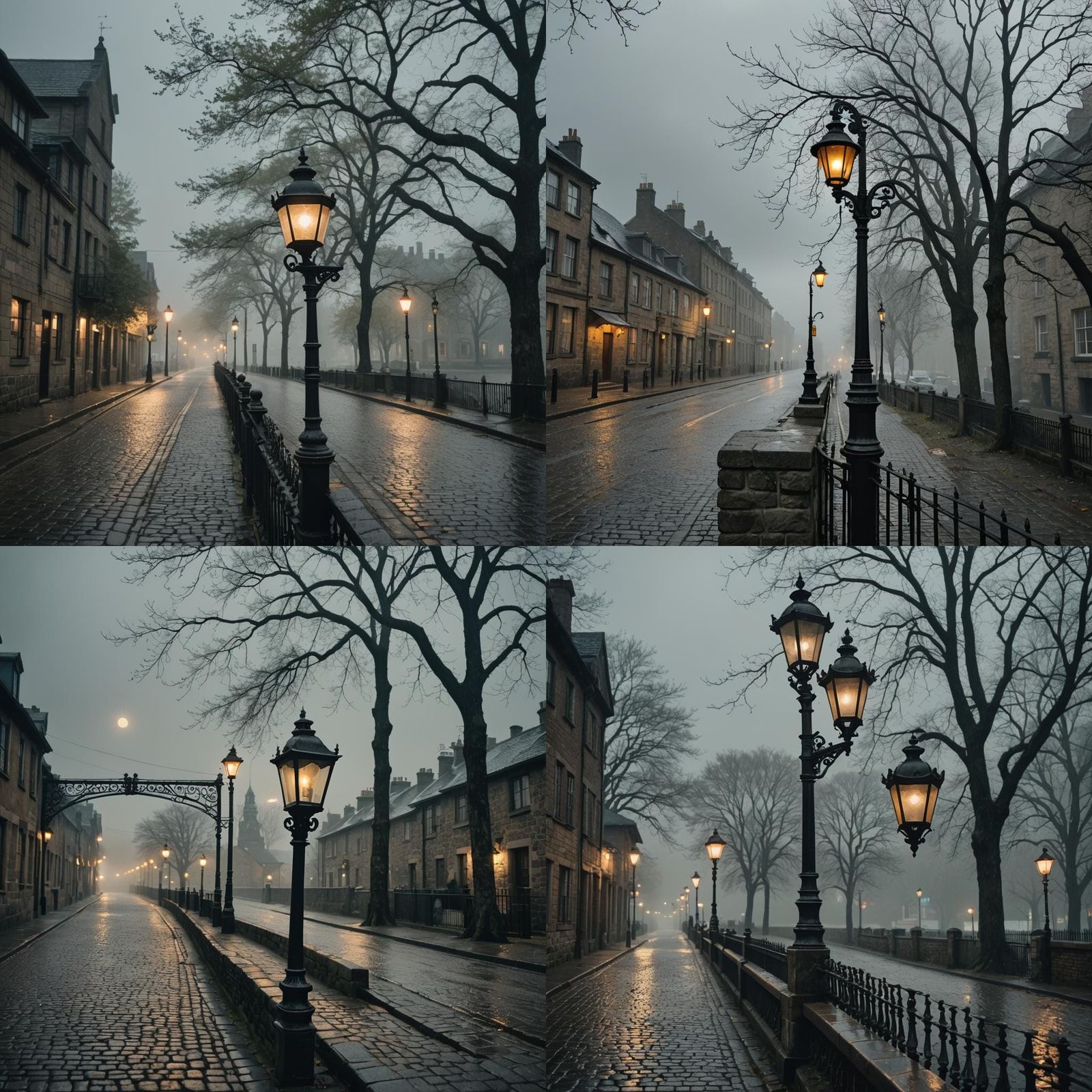 Gloomy River Street Scene in Cinematic Style