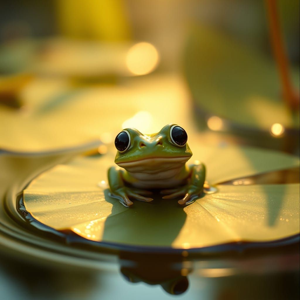 Whimsical Frog in Lush Pond Scene