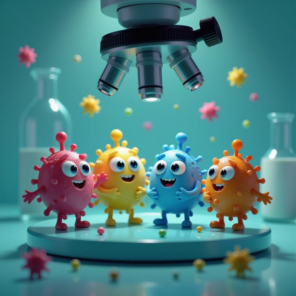 Humorous Cells Playing Hide and Seek in Digital Matte Painti...