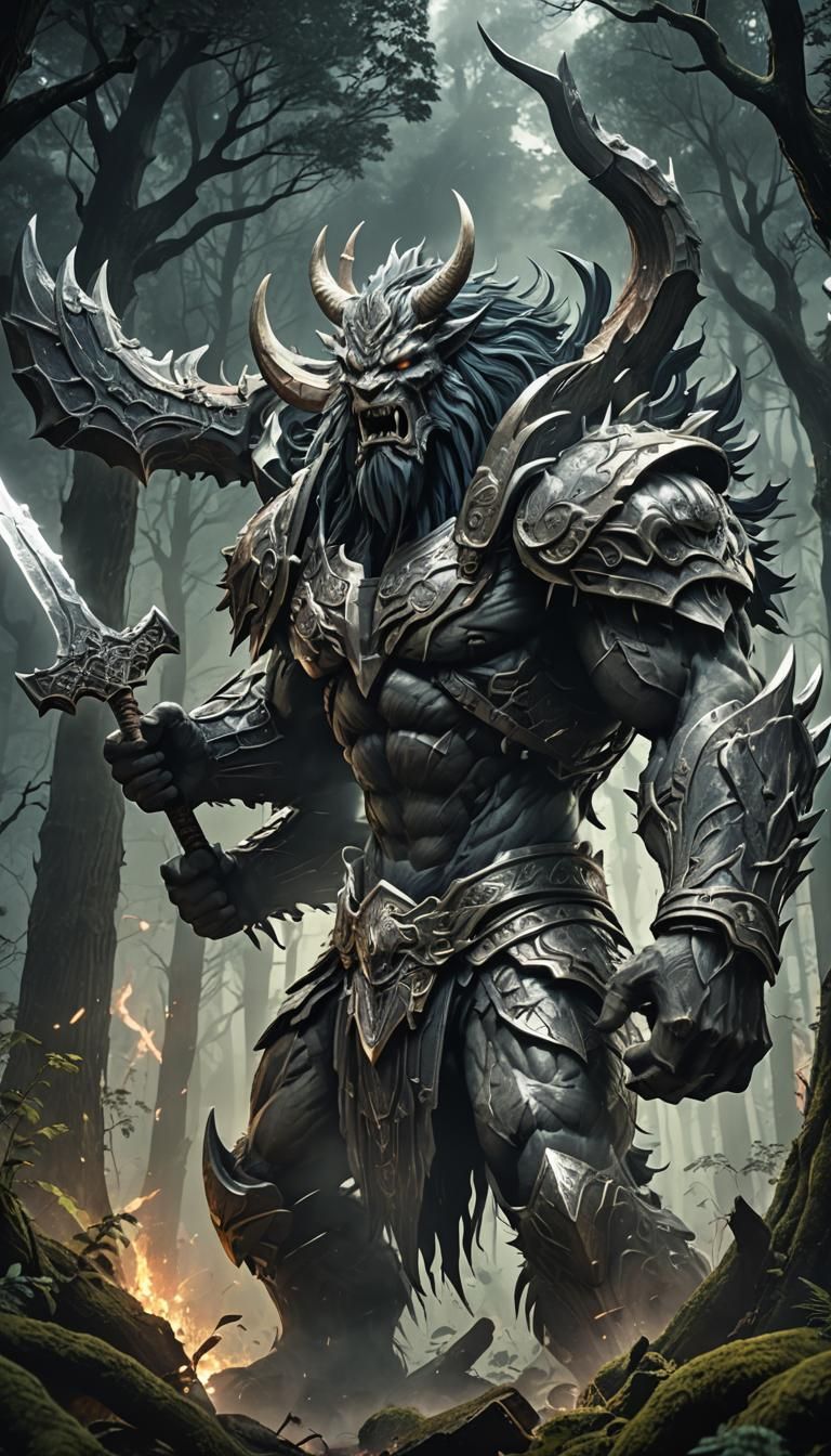 Titan Beast Wielding Axe in Mystical Forest
