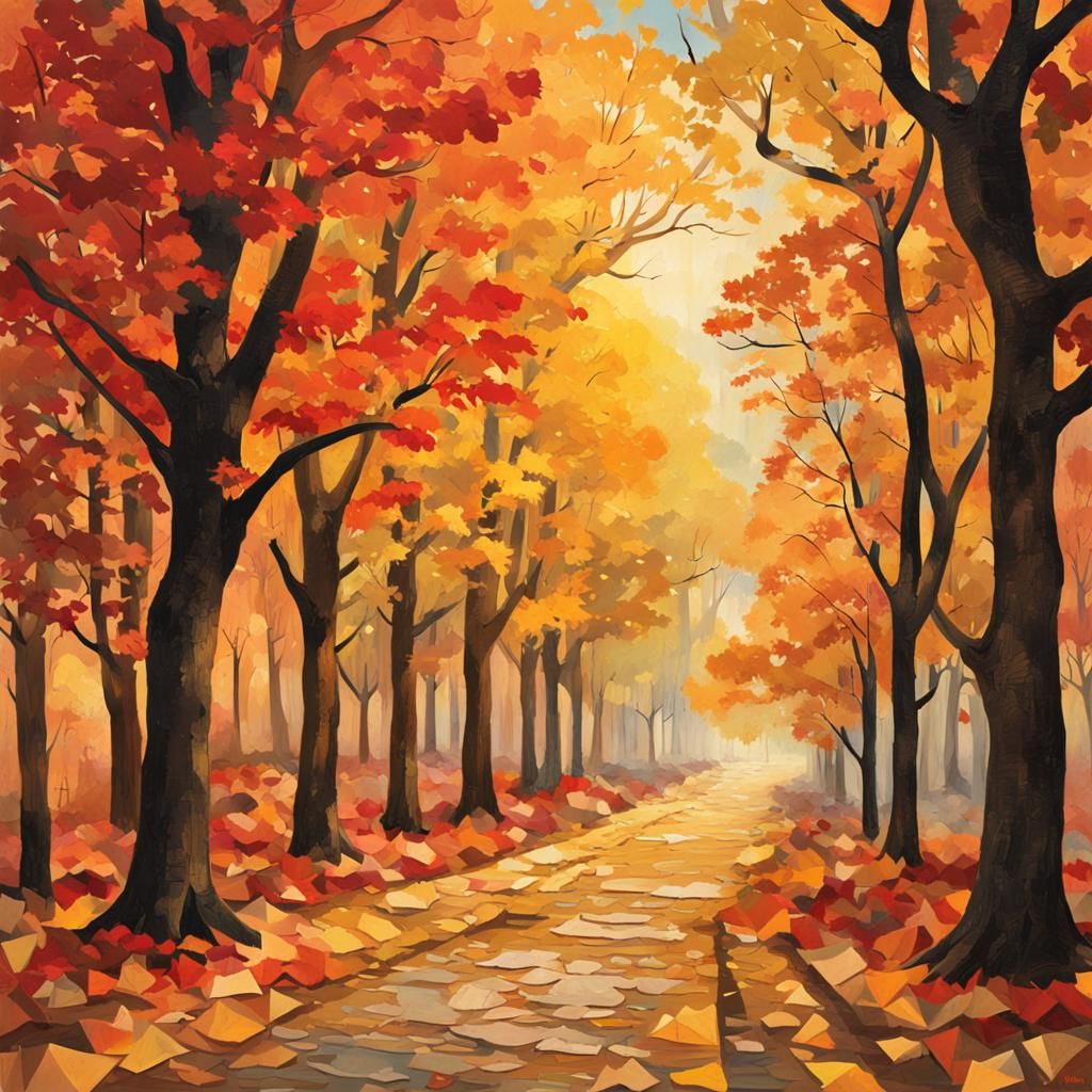 Autumn Avenue in Paper Collage Art