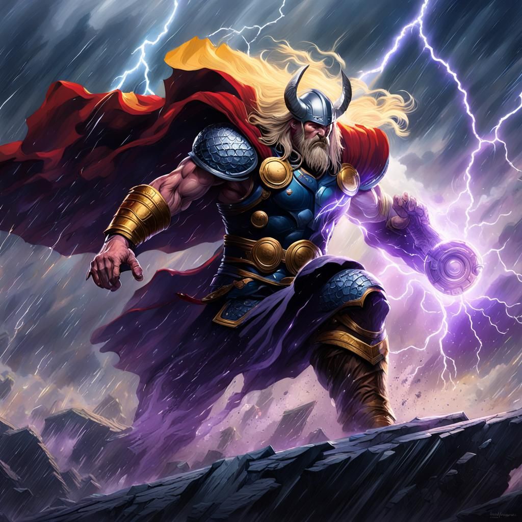 Thor Battles Storm Giant: Dark Fantasy Art
