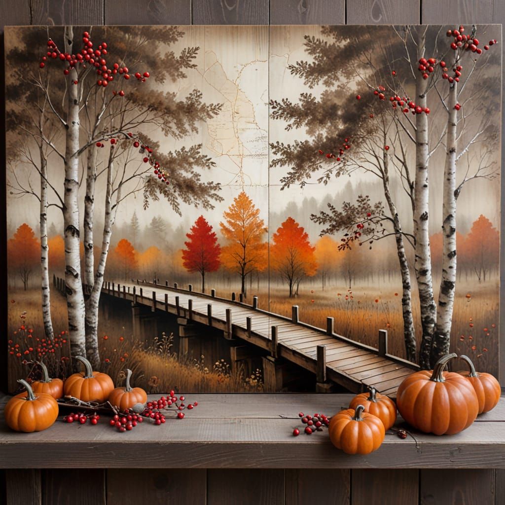 Encaustic Painting of Birch Forest in Smoky Fog