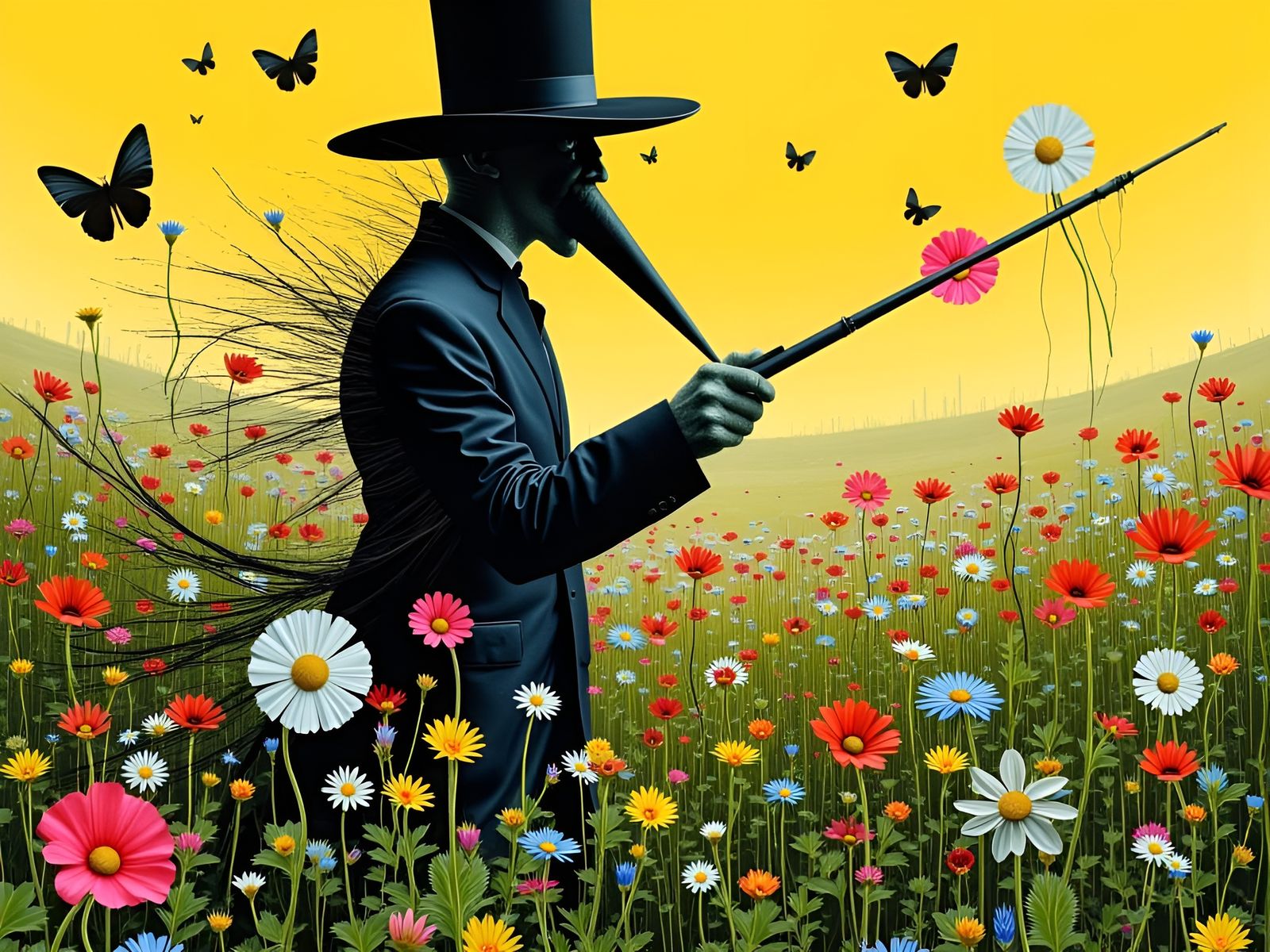 Ethereal Apocalypse in Whimsical Wildflower Landscape