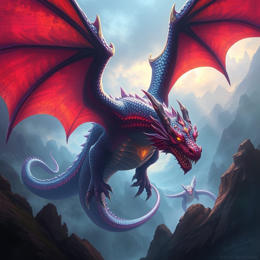 Majestic Dragon Soaring Through Mystical Realm