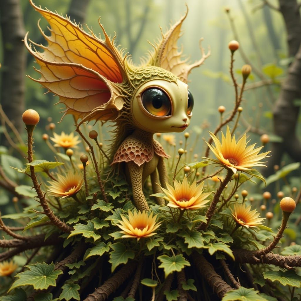 Exquisite Flower Nest Scene with Magical Creature