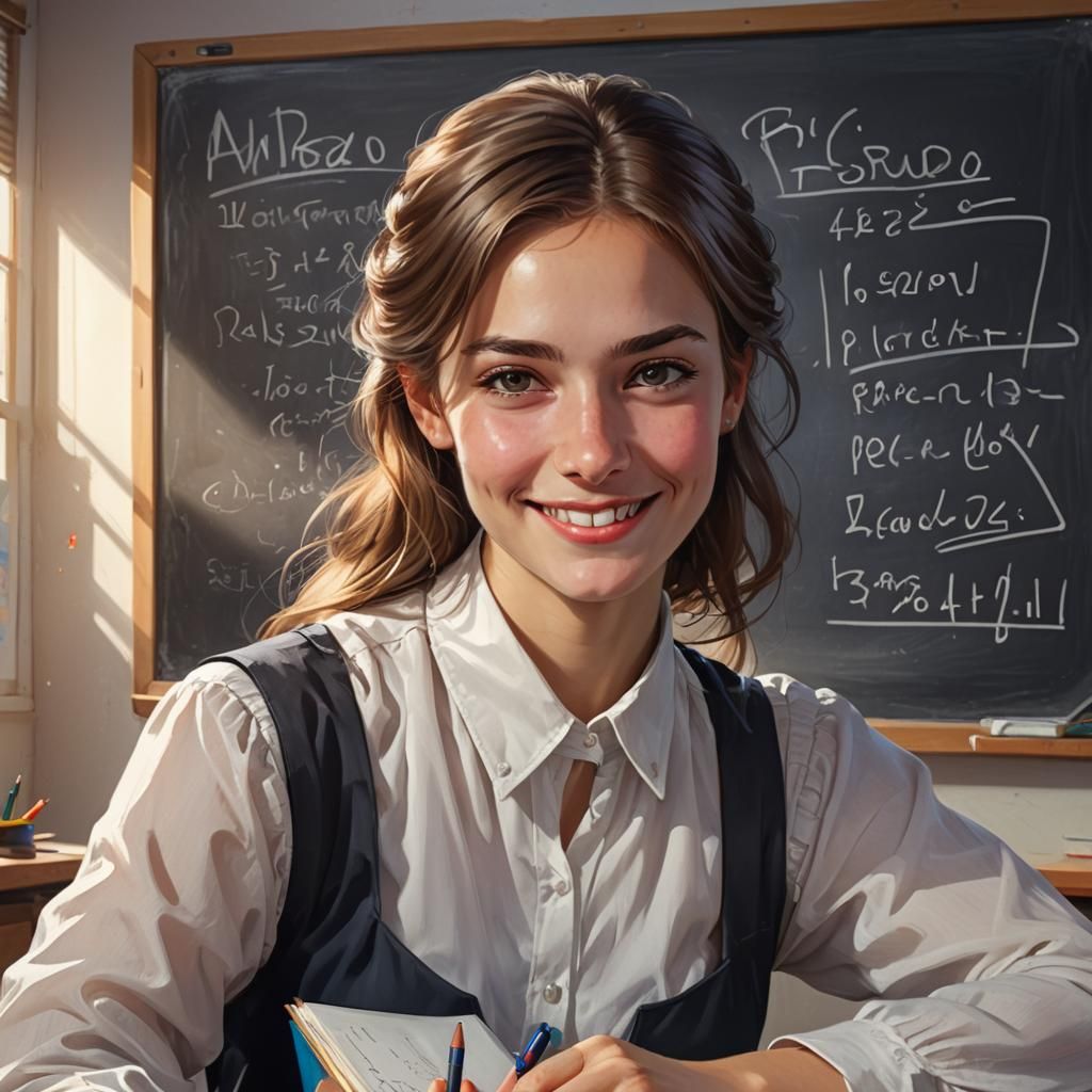 Smiling Teacher Portrait in Art Nouveau Style