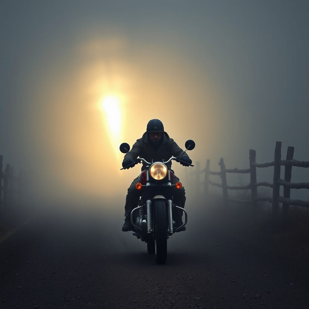 Vintage Biker Guided by Ethereal Foglight